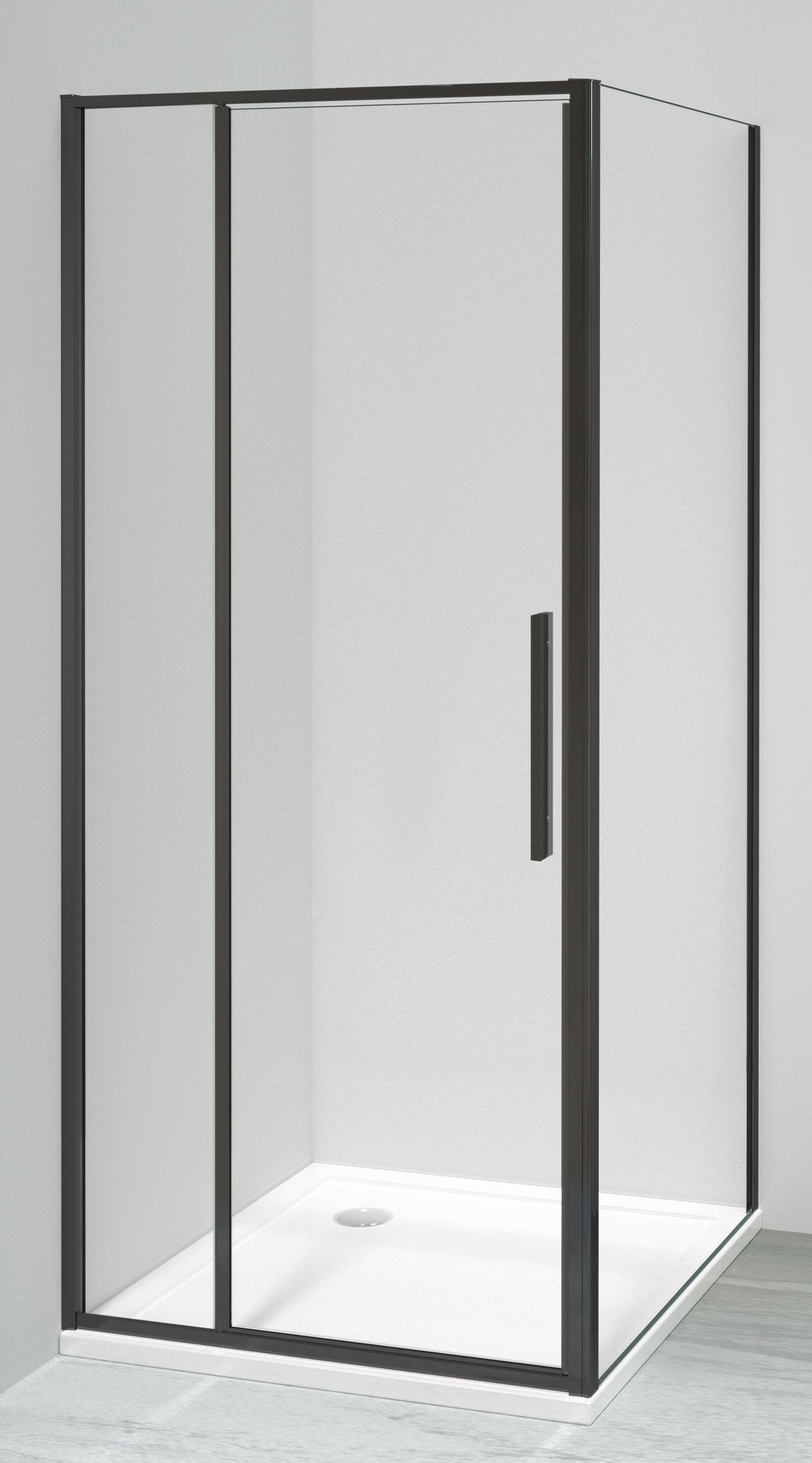 Luca Varess Morano douchecabine met draaideur en 2 vaste zijwanden 90 x 90 cm helder glas mat zwart profiel