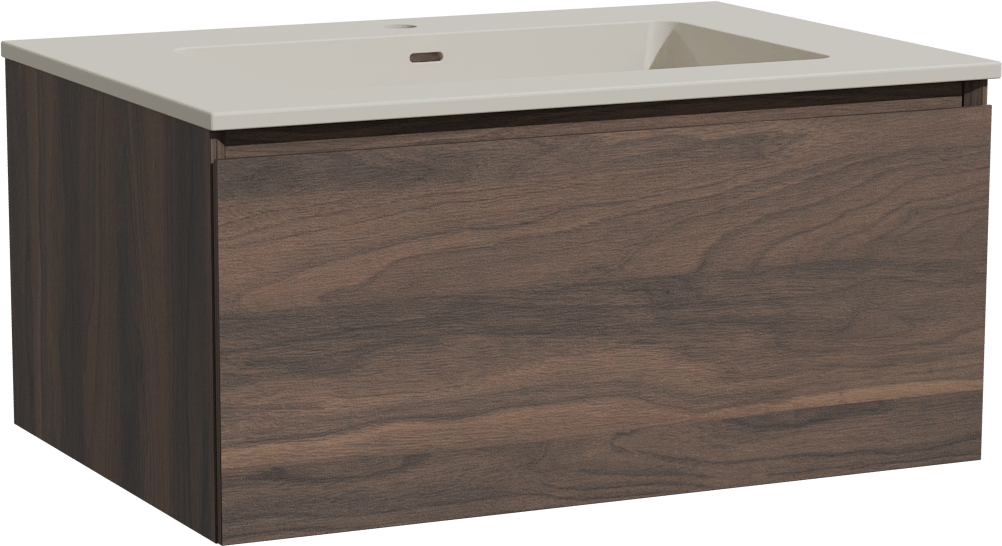 Storke Edge zwevend badmeubel 75 x 52 cm notenhout met Diva enkele wastafel in top solid zijdegrijs