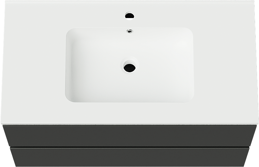Linie Lado zwevend badmeubel 90 x 46 cm mat zwart met Vano enkele wastafel in composietmarmer mat wit