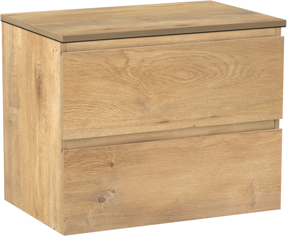 Linie Lado hängendes Möbelstück Set: 70 x 46 cm, Naturbelassene Eiche, mit Lado Einzel Waschtischplatte, Melamin Naturbelassene Eiche