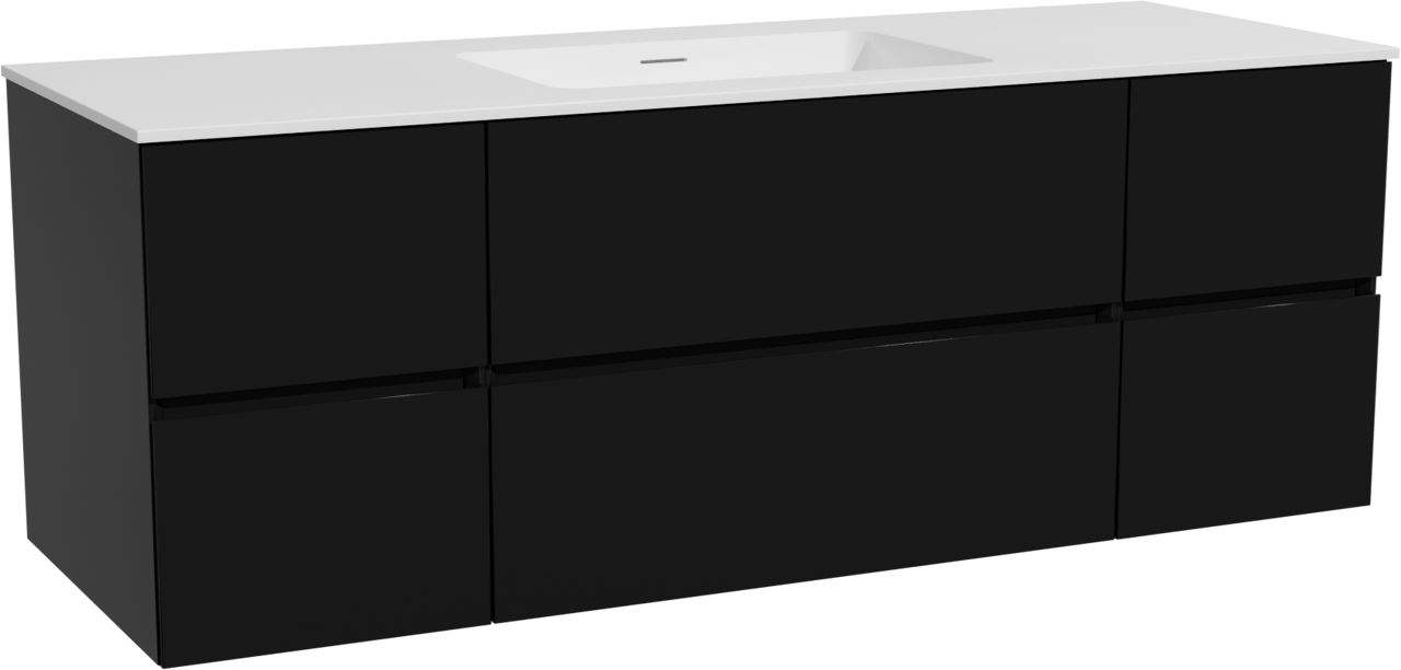 Storke Edge meuble salle de bains suspendu 145 x 52 cm noir mat avec Mata plan simple en solid surface blanc mat