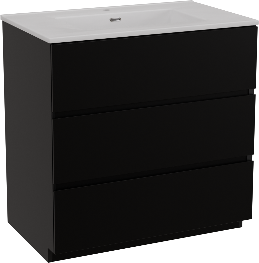 Storke Edge meuble salle de bains à poser 85 x 52 cm noir mat avec Kera plan simple en céramique blanc mat