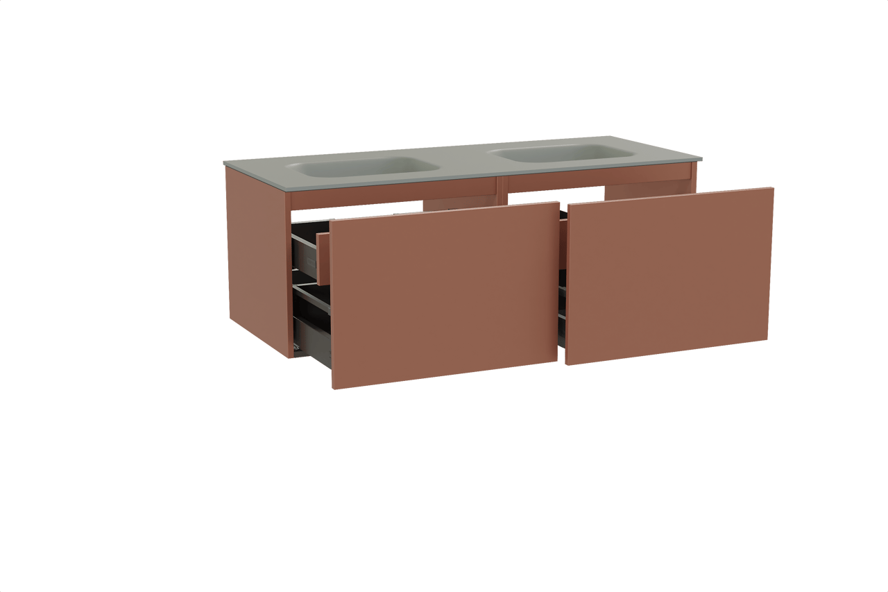 Balmani Sfera meuble salle de bains suspendu 135 x 55 cm cotto avec Tablo Arcato double vasque en solid surface gris pierre
