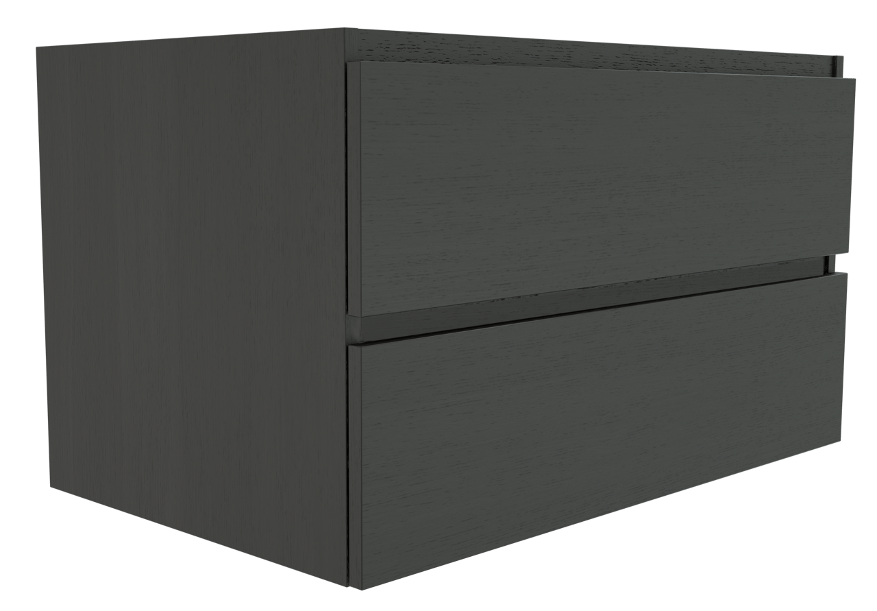 Balmani Lucida hängender Waschbeckenunterschrank: 90 x 55 cm, Eiche Schwarz, 2 Schubladen