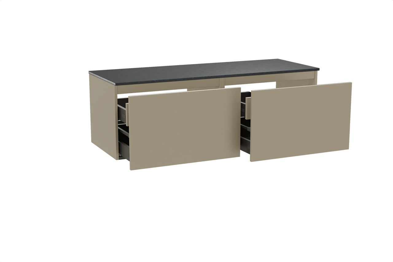 Balmani Sfera zwevend badmeubel 150 x 55 cm dune met Stretto enkel of dubbel wastafelblad in zwart graniet