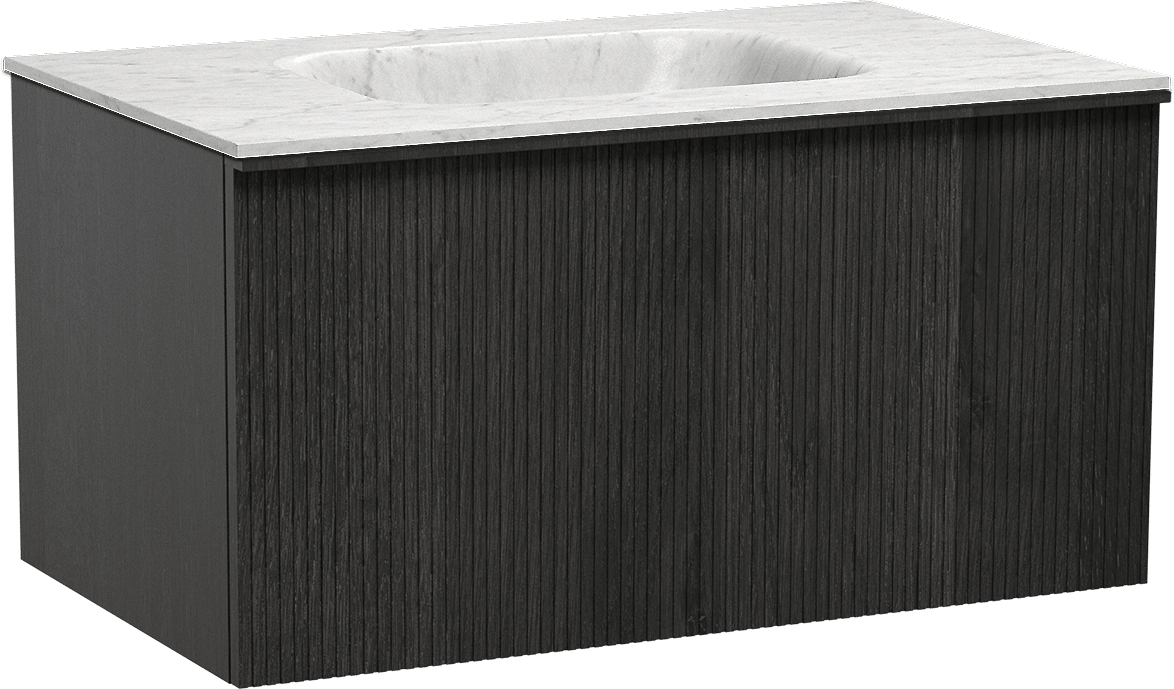 Balmani Forma meuble salle de bains suspendu 90 x 55 cm chêne noir avec Tablo Arcato plan simple en marbre carrare, Nervure droite symétrique verticale