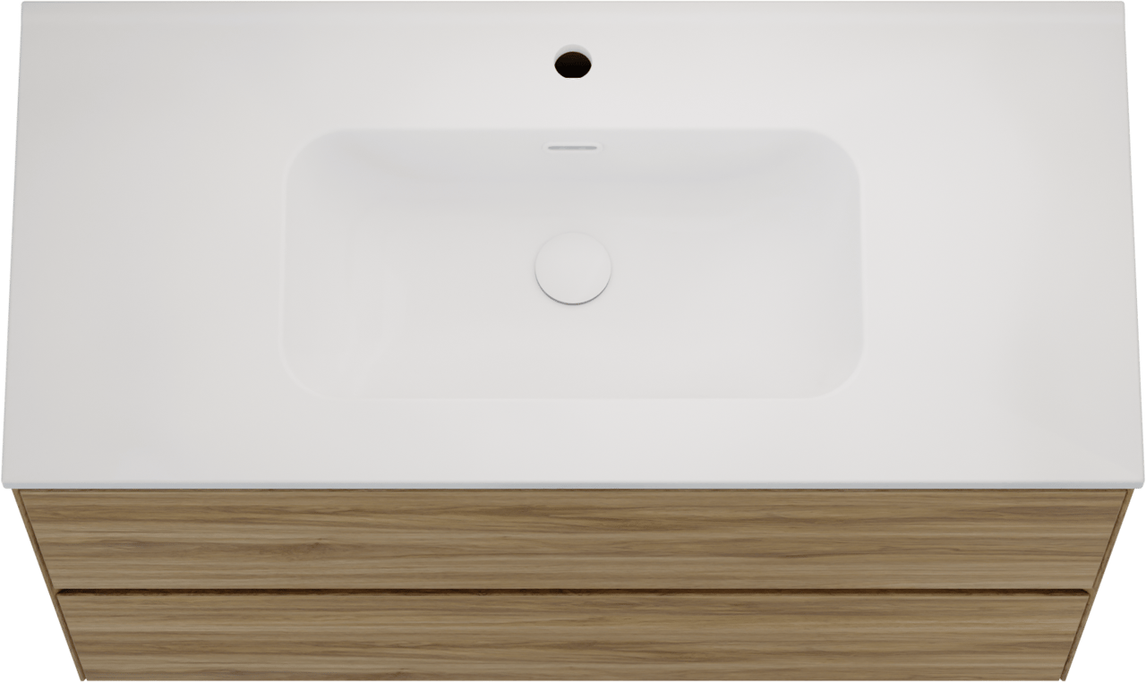 Balmani Mitra Compact hängendes Möbelstück Set: 100 x 46 cm, Wildeiche, mit Nostra Einzelwaschtisch Keramik Weiβ matt
