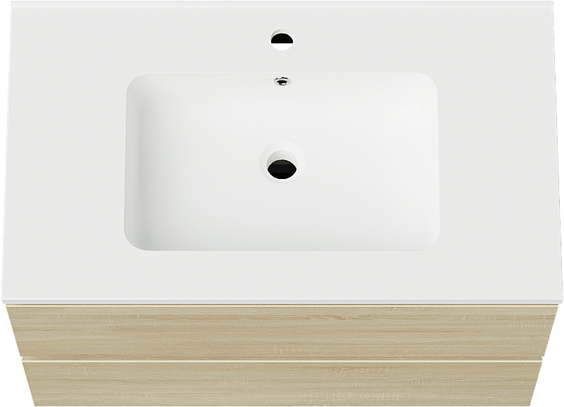 Linie Lado zwevend badmeubel 80 x 46 cm wit eiken met Vano enkele wastafel in composietmarmer mat wit