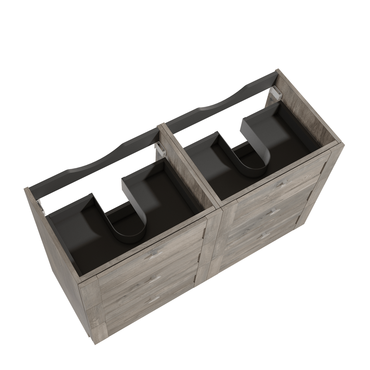 Linie Classo stehender Waschbeckenunterschrank: 120 x 46 cm, graue Eiche 6 Schubladen 2 Siphonaussparungen