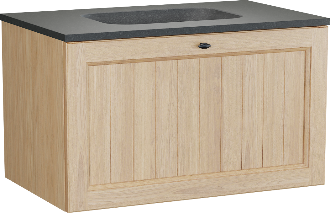 Balmani Lemon zwevend badkamermeubel 90 x 55 cm, fineer natuur eik met Tablo Arcato enkele wastafel in graniet zwart