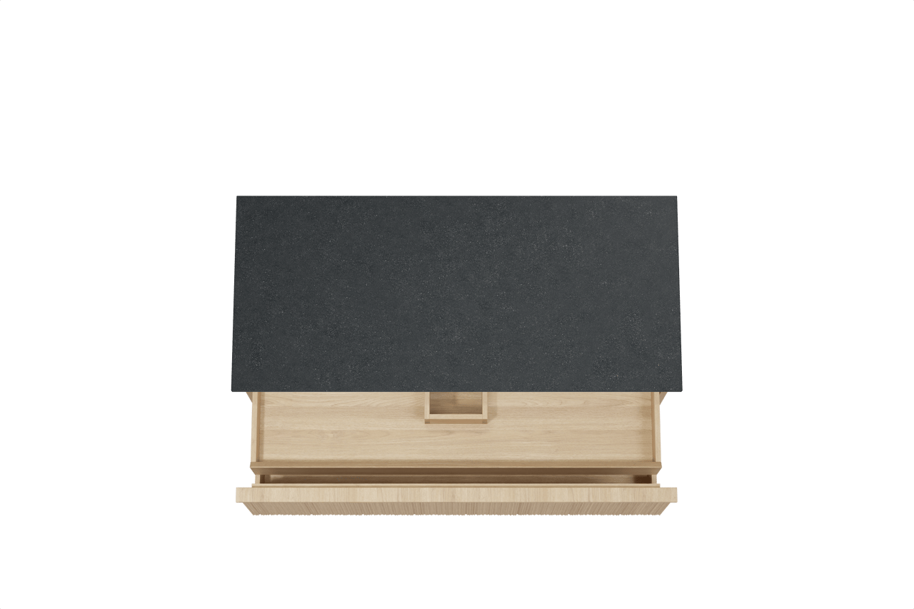 Balmani Forma zwevend badkamermeubel 120 x 55 cm natuur eik met Stretto enkel tablet in graniet zwart, Verticale asymmetrische ronde ribbel