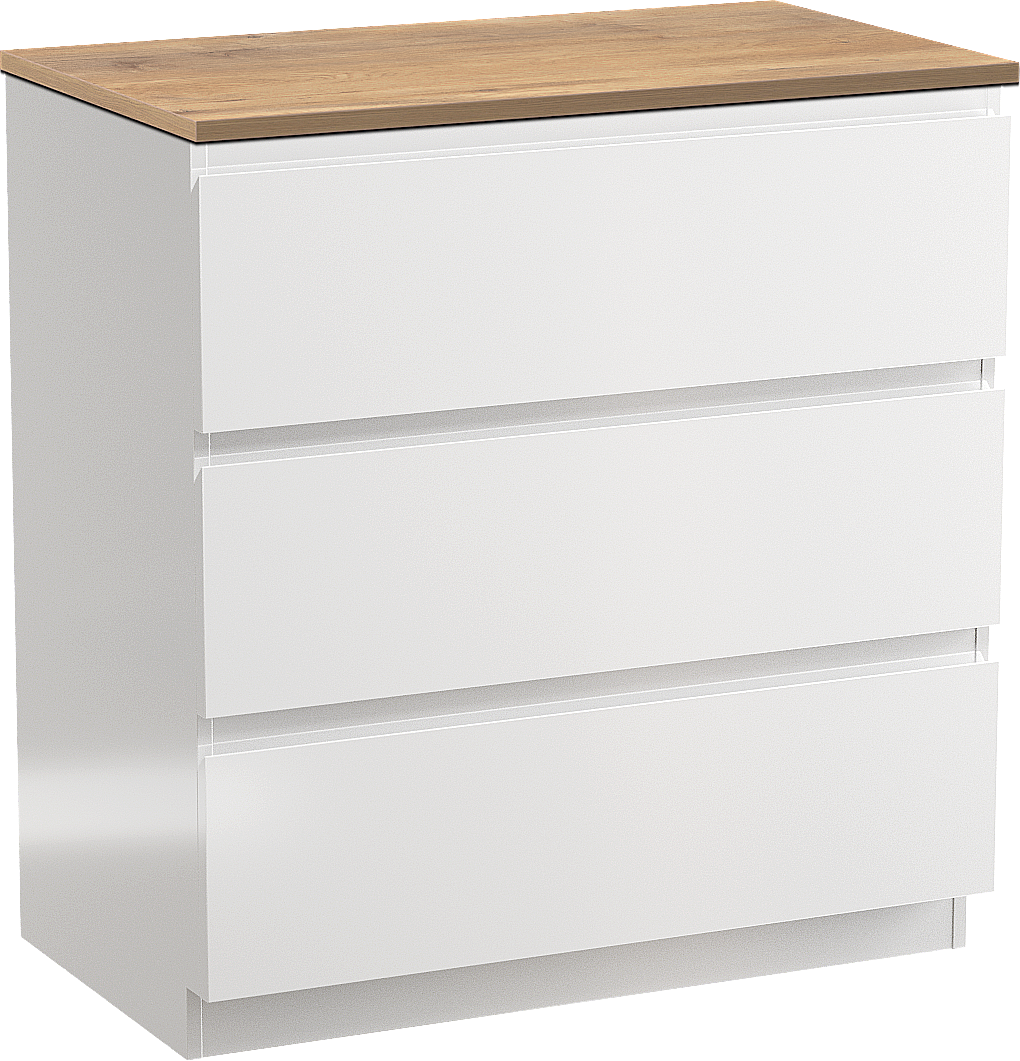 Linie Lado staand badkamermeubel 80 x 46 cm glanzend wit met Lado enkel tablet in melamine natuur eik