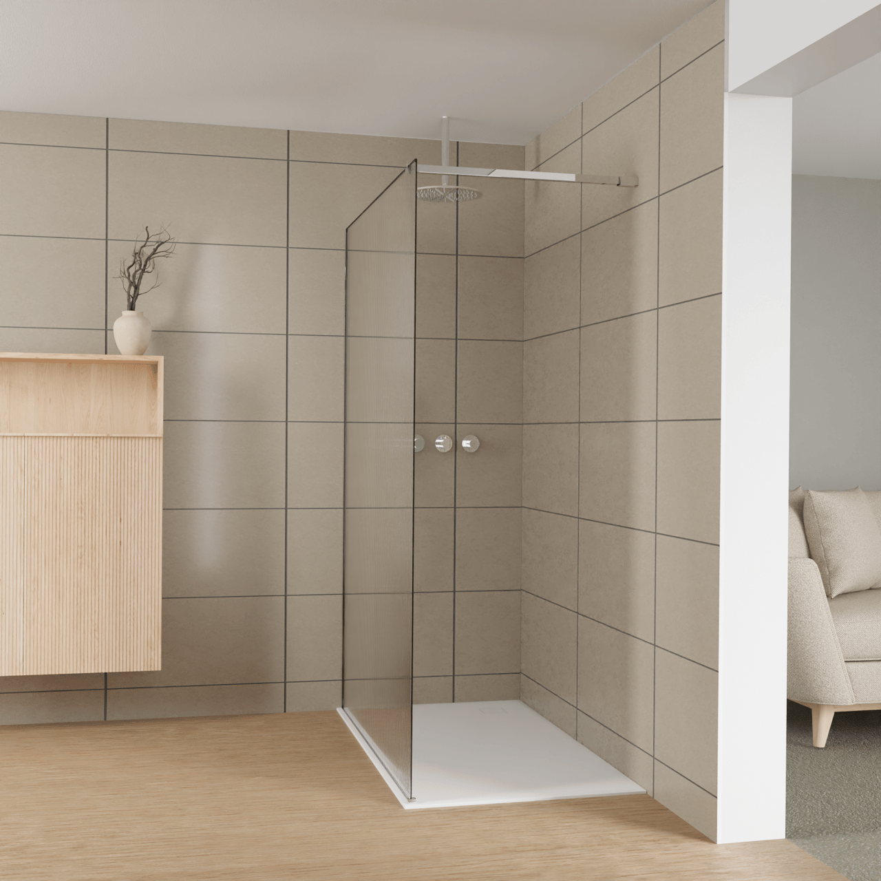 Balmani Modular douche à l'italienne: 140 x 200 cm, Ribs, avec coating, Profil Chrome brillant