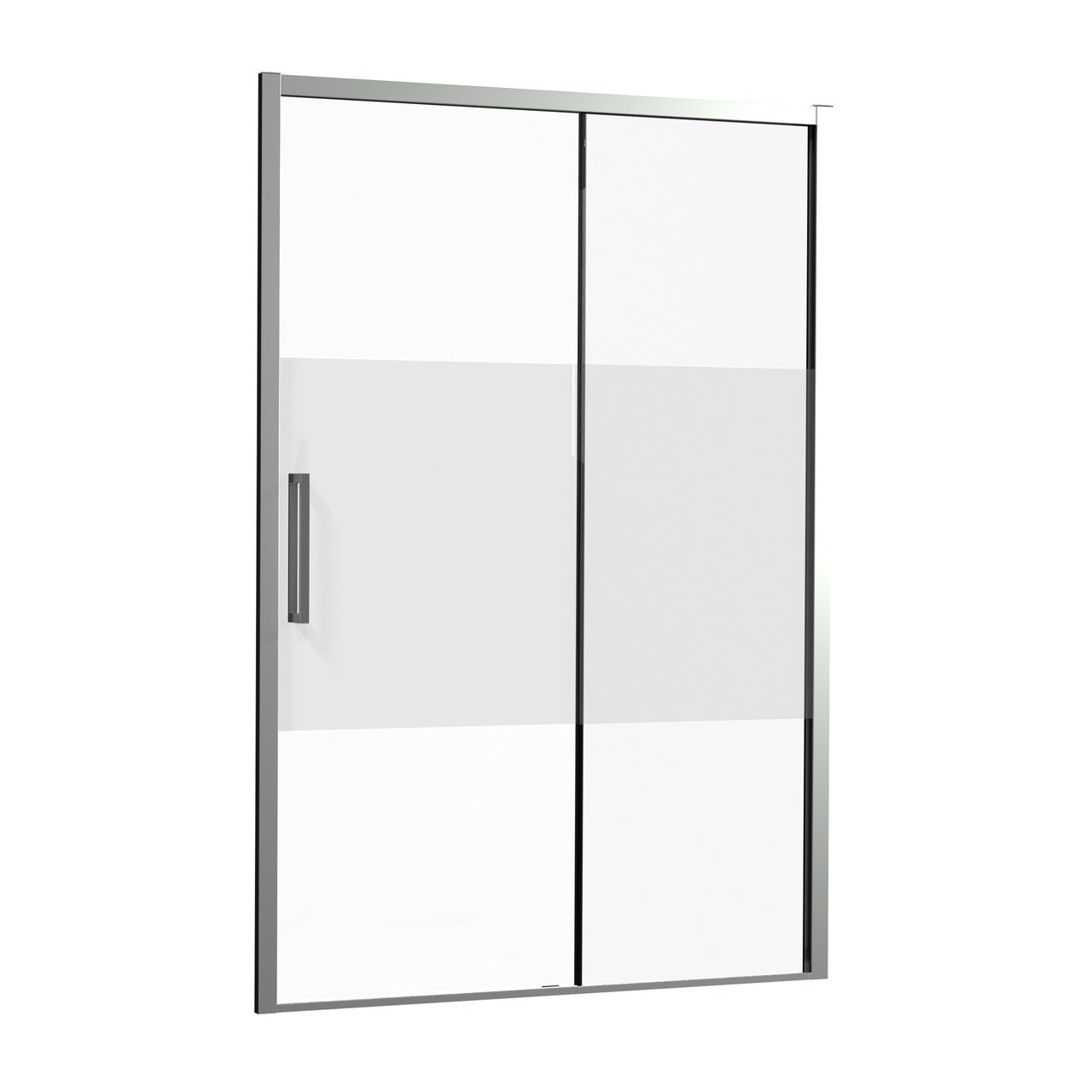 Luca Varess Senses rechtse schuifdeur met vaste wand - voor douchehoek - 140 cm Helder glas met matte strook glanzend chroom profiel