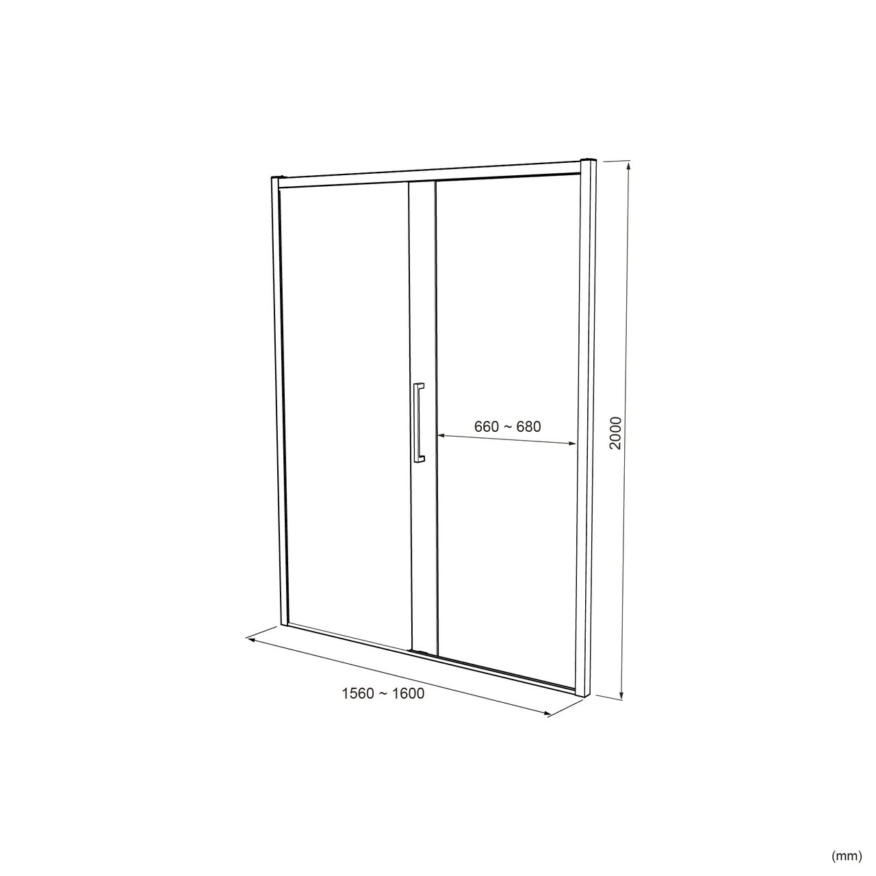 Luca Varess Senses linkse douche schuifdeur 160 x 200 cm Lined glas mat zwart profiel