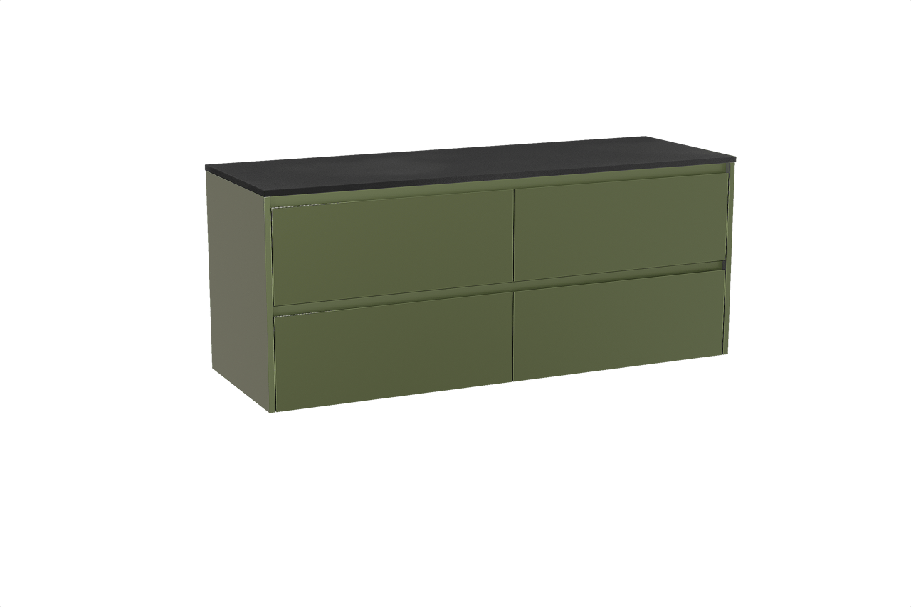 Storke Seda meuble salle de bains suspendu 150 x 52 cm vert olive avec Panton tablette simple ou double en mdf enduit de poudre noir mat
