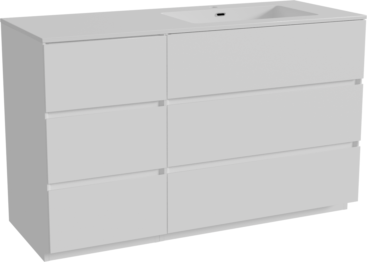 Storke Edge staand badmeubel 130 x 52 cm mat wit met Diva asymmetrisch rechtse wastafel in composietmarmer hoogglans wit