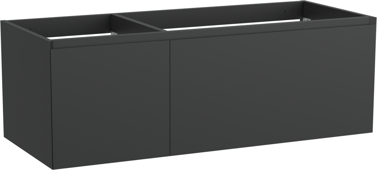 Balmani Idra hängender Waschbeckenunterschrank: 135 x 55 cm, asymmetrisch rechts, Schwarz matt, 4 Schubladen