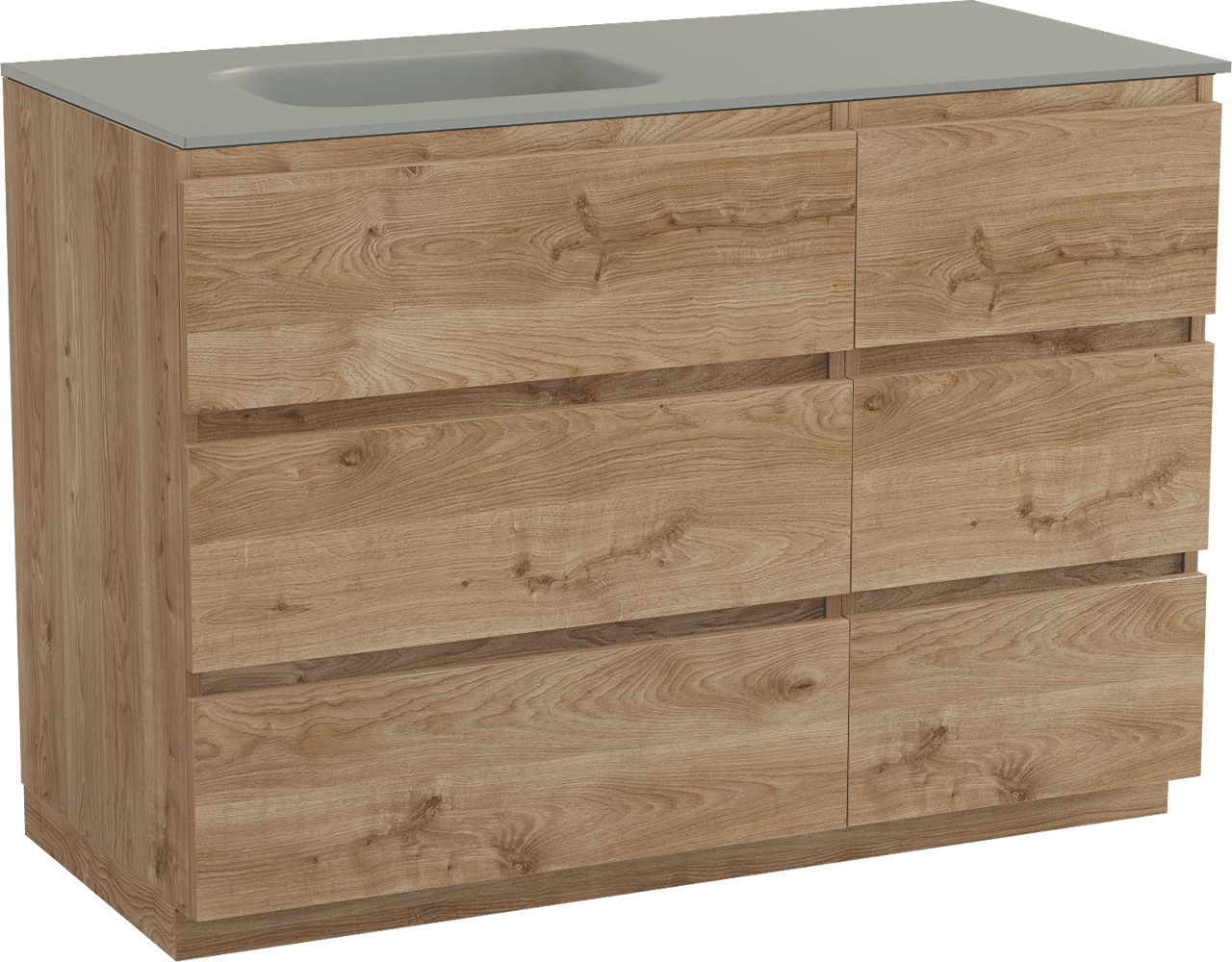 Balmani Lucida freistehendes Möbelstück Set: 120 x 55 cm, Rohe Eiche, mit Tablo Arcato Waschtisch links, Solid Surface Steingrau