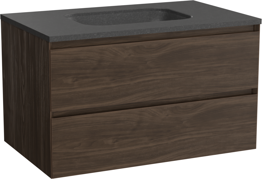 Balmani Mitra meuble salle de bains suspendu 90 x 55 cm noyer américain avec Tablo Arcato plan simple en granit noir