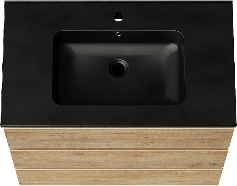 Linie Lado freistehendes Möbelstück Set: 80 x 46 cm, Naturbelassene Eiche, mit Vano Einzelwaschtisch, Marmorkomposit Schwarz matt