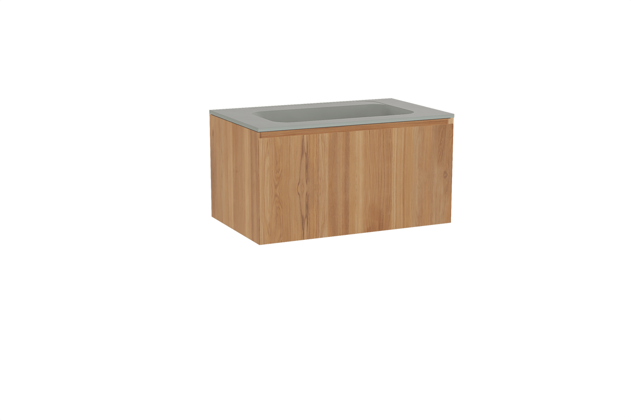 Balmani Idra meuble salle de bains suspendu 90 x 55 cm teck avec Tablo Strada plan simple en marbre composite soie grise