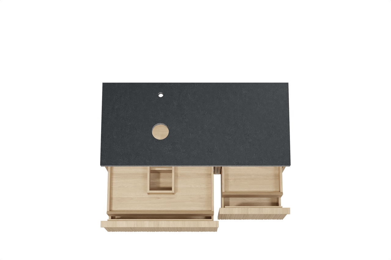 Balmani Forma hängendes Möbelstück Set: 120 x 55 cm, Naturbelassene Eiche, mit Rock Waschtisch links, Granit, Schwarzes Granit, Vertikale asymmetrische Runde Rippe