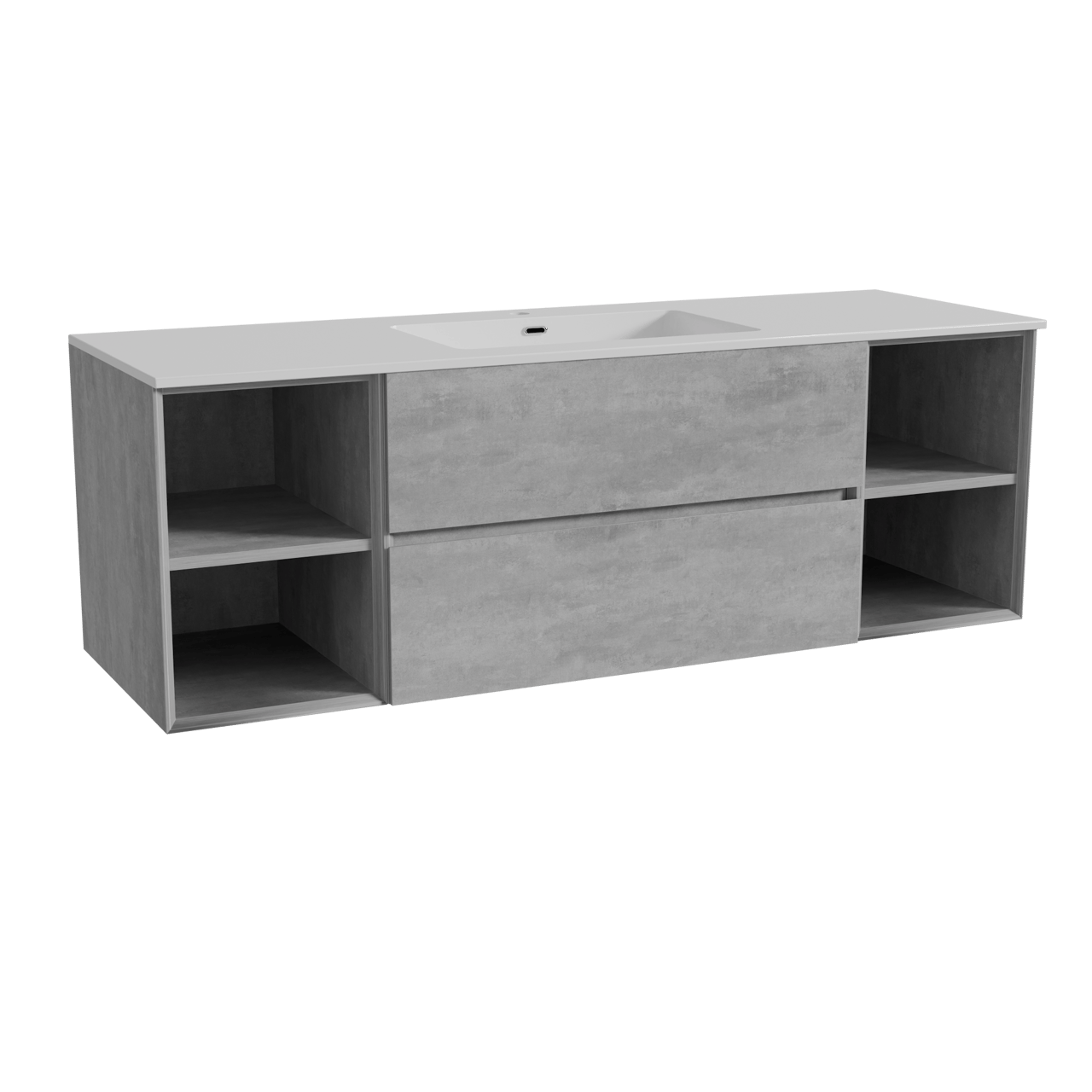 Storke Edge zwevend badmeubel 155 x 52 cm beton donkergrijs met Diva enkele wastafel in composietmarmer hoogglans wit