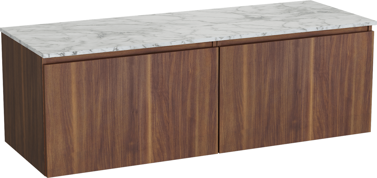 Balmani Sfera meuble salle de bains suspendu 150 x 55 cm noyer américain avec Stretto tablette simple ou double en marbre carrare