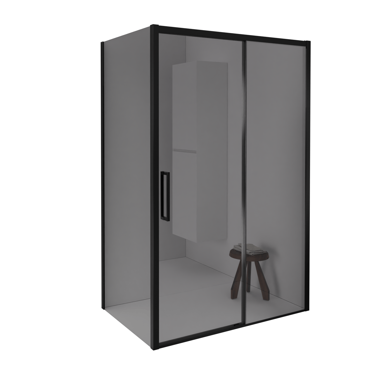 Balmani Senses Design douchecabine met rechtse schuifdeur en vaste zijwand, 160 x 100 cm, Reflex spiegelglas, Mat zwart profielen