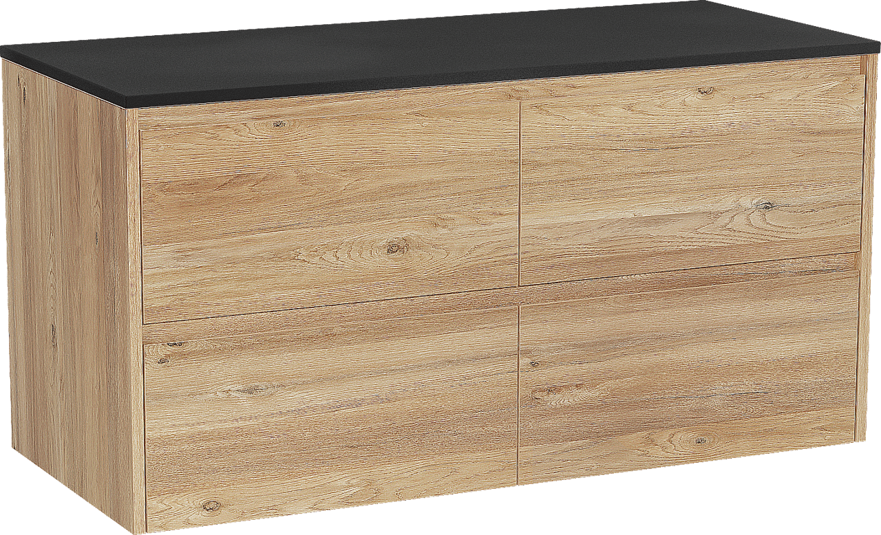 Storke Seda hängendes Möbelstück Set: 120 x 52 cm, Rohe Eiche, mit Panton Einzel- oder Doppel Waschtischplatte, Pulverbeschichtetes MDF Schwarz matt