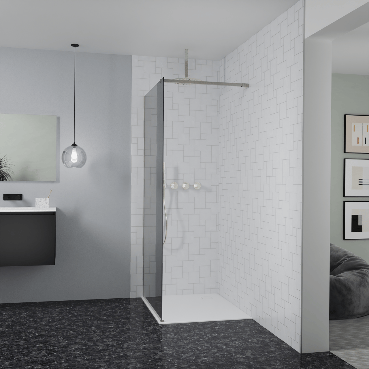 Balmani Modular douche à l'italienne: 100 x 200 cm, Miroir Reflex, Profil Brushed CoolMetal