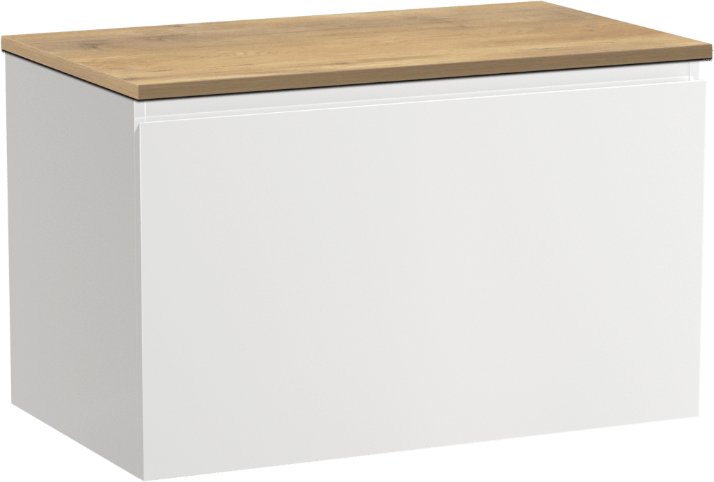 Linie Lado meuble salle de bains suspendu 80 x 46 cm blanc brillant avec Lado tablette simple en mélaminé chêne naturel