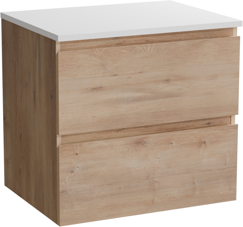 Linie Lado meuble salle de bains suspendu 60 x 46 cm chêne naturel avec Lado tablette simple en marbre composite blanc brillant