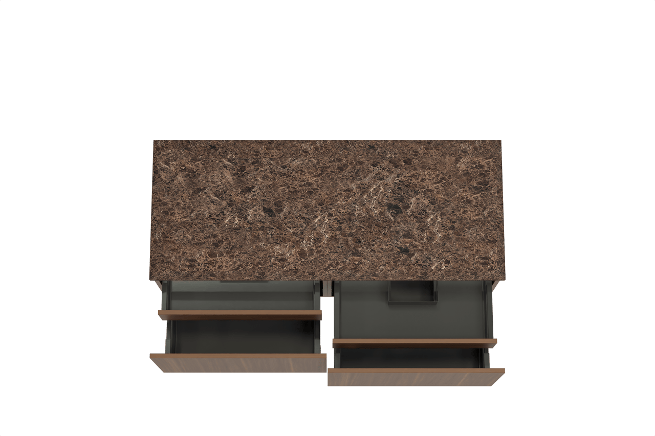 Balmani Sfera zwevend badkamermeubel 135 x 55 cm amerikaanse notelaar met Stretto enkel of dubbel tablet in marmer dark emperador