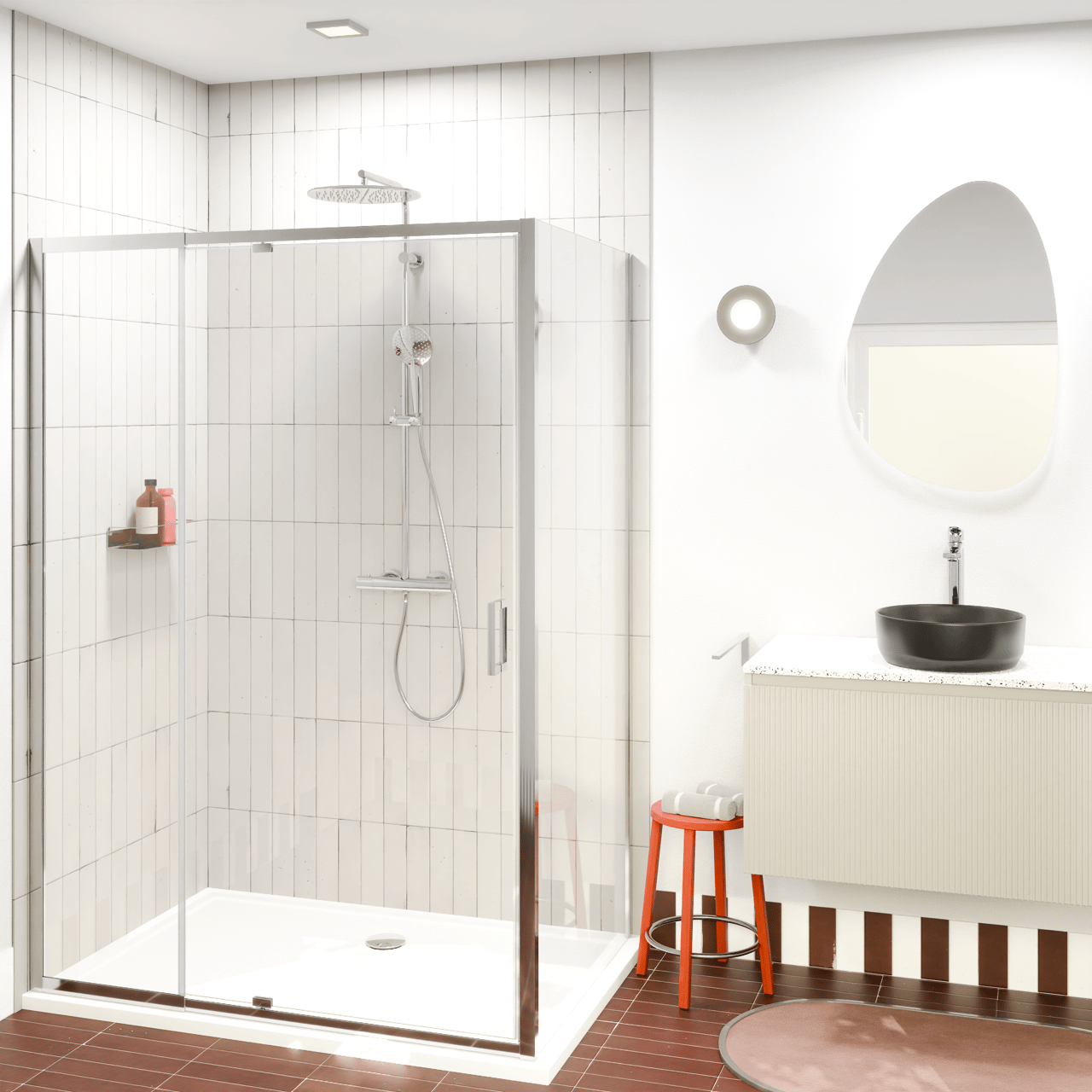 Luca Varess Vidor Telescope paroi de douche avec porte pivotante et paroi latérale fixe 140 x 90 cm verre transparent profil chrome brillant