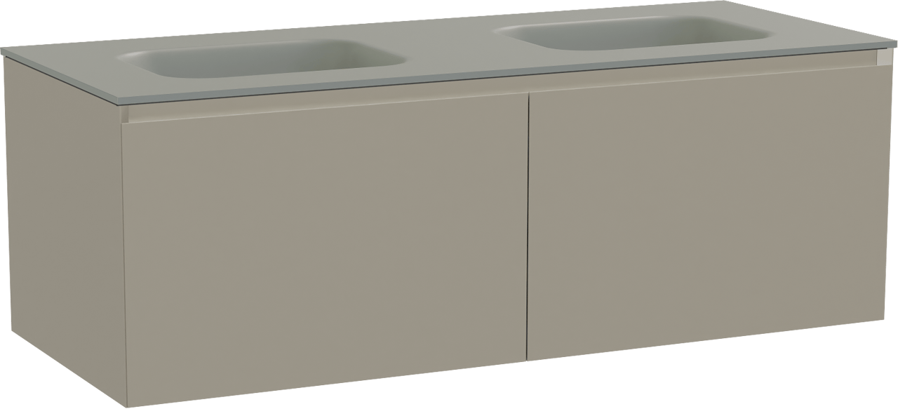 Balmani Idra zwevend badkamermeubel 135 x 55 cm steengrijs met Tablo Arcato dubbele wastafel in solid surface steengrijs