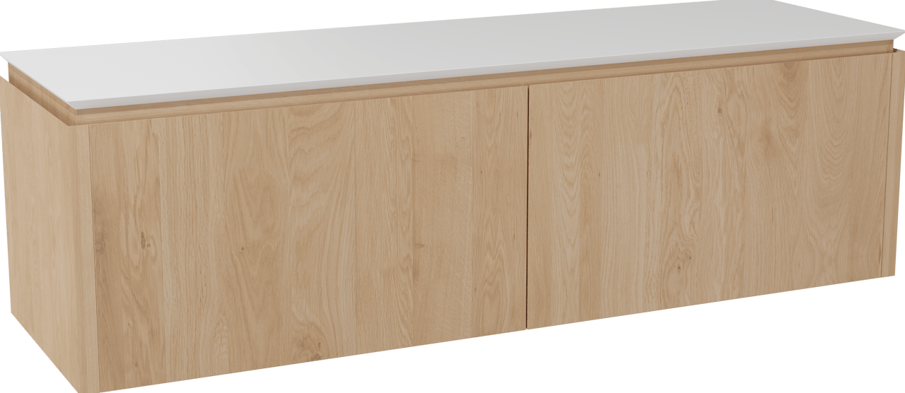 Balmani Eclips zwevend badkamermeubel 180 x 55 cm Natuur eik met Eclips enkel of dubbel tablet in Solid Surface mat wit