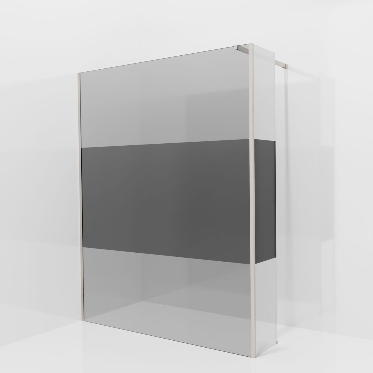 Balmani Modular Walk-In Dusche mit fester Seitenwand: 160 x 200 cm, Rauchglas mit mattiertem Streifen, Profil Brushed CoolMetal