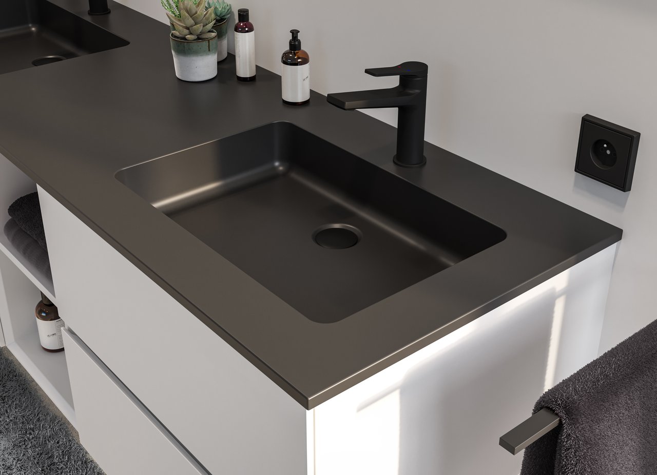 Storke Scuro double vasque quartz mat 165 x 52 cm