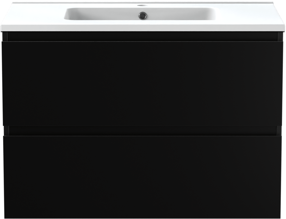 Linie Lado meuble salle de bains suspendu 80 x 46 cm noir mat avec Vano plan simple en marbre composite blanc mat