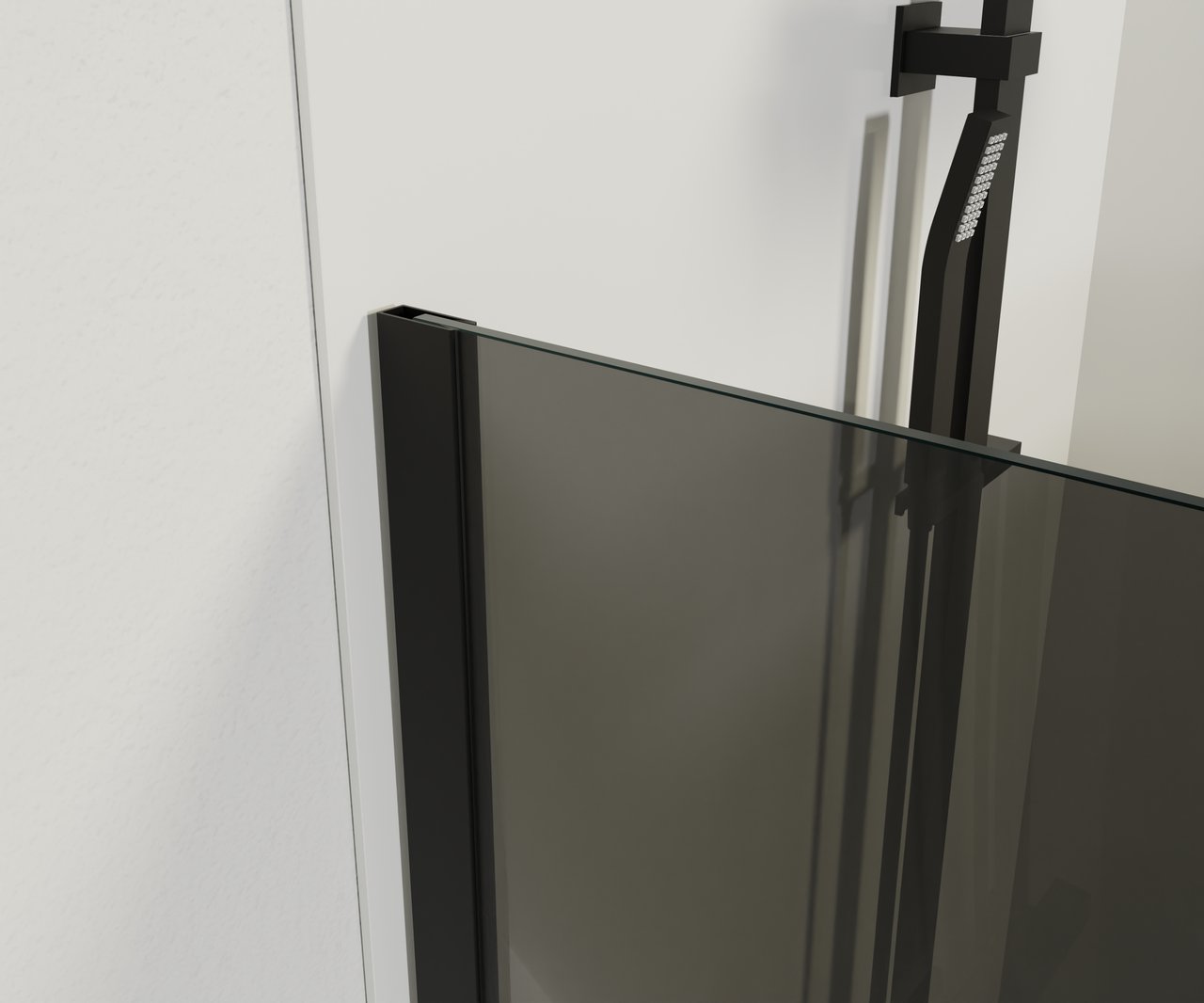 Balmani Modular Walk-In-Dusche mit Tür Rechts 136 x 84 cm, Graues Glas mit mattiertem Streifen, Schwarzes Profil, matt