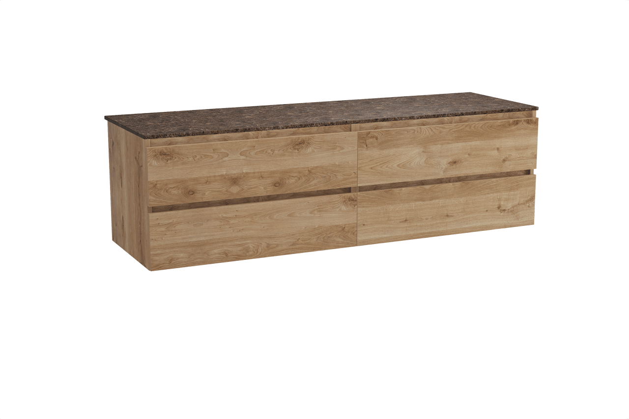 Balmani Lucida hängendes Möbelstück Set: 180 x 55 cm, Rohe Eiche, mit Stretto Einzel- oder Doppel Waschtischplatte, Marmor Dark Emperador