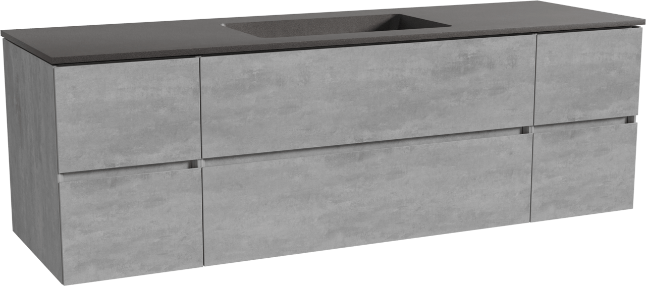 Storke Edge zwevend badmeubel 165 x 52 cm beton donkergrijs met Scuro enkele wastafel in kwarts mat zwart