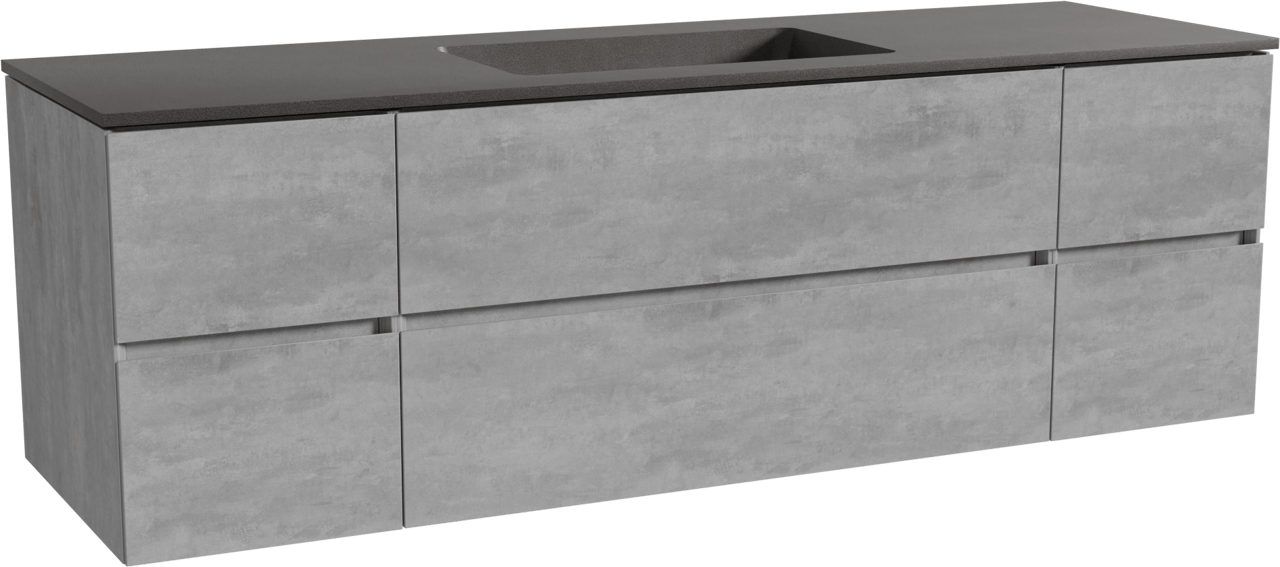 Storke Edge zwevend badmeubel 165 x 52 cm beton donkergrijs met Scuro enkele wastafel in kwarts mat zwart
