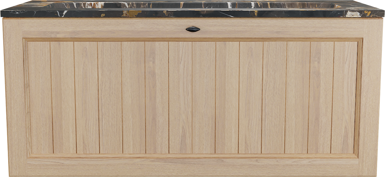 Balmani Lemon zwevend badkamermeubel 120 x 55 cm, fineer natuur eik met Tablo Arcato enkele wastafel voor 2 kraangaten in portoro gold