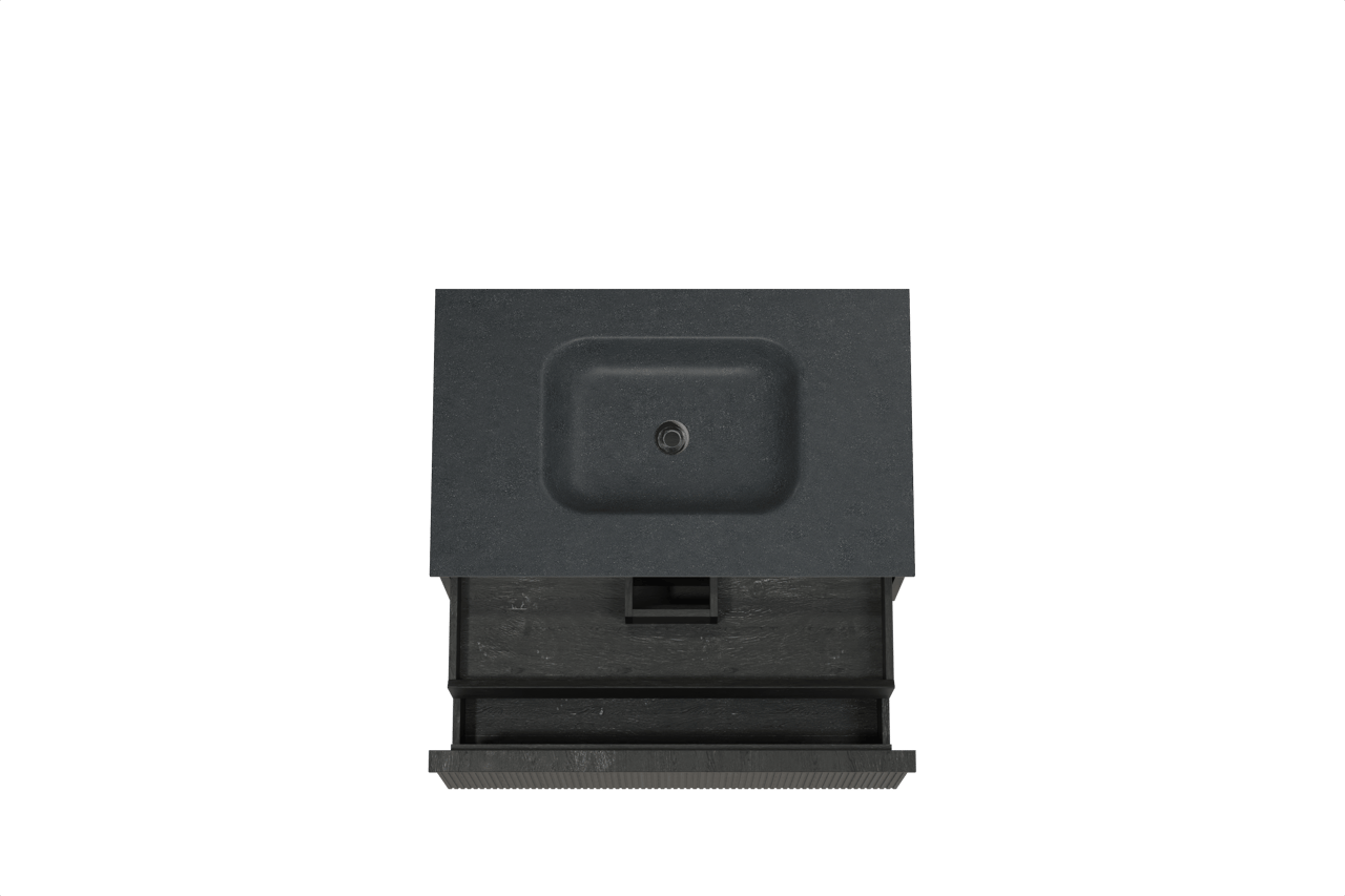 Balmani Forma meuble salle de bains suspendu 90 x 55 cm chêne noir avec Tablo Arcato plan simple en granit noir, Nervure droite symétrique verticale