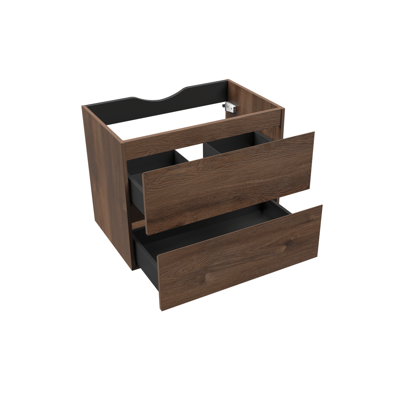 Linie Lado hängender Waschbeckenunterschrank: 70 x 46 cm, braune Eiche, 2 Schubladen