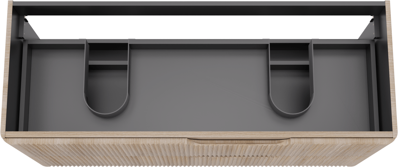 Linie Curvo hängender möbelstück Waschtischunterschränke 120 x 46 cm Eiche Hell 2 Schubladen, Vert. Sym. Rippe