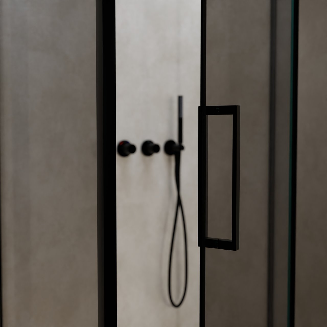 Balmani Senses Design douche en coin avec porte pivotante à droite et paroi latérale fixe, 100 x 80 cm, Miroir Reflex, Profil noir, coating inclus